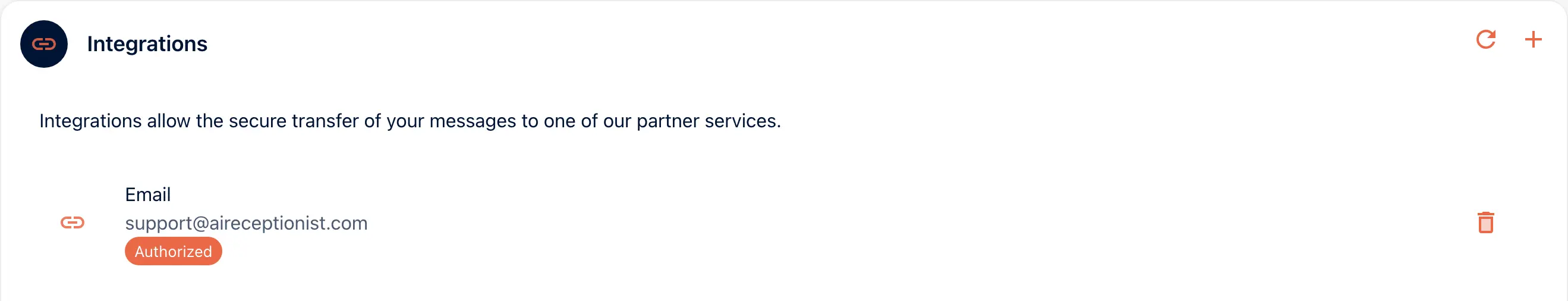 The Integrations card in the portal for Outerbanks Handyman, showing one email integration, marked Authorized.