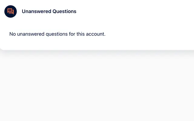 Unanswered Questions page reading: No unanswered questions for this account